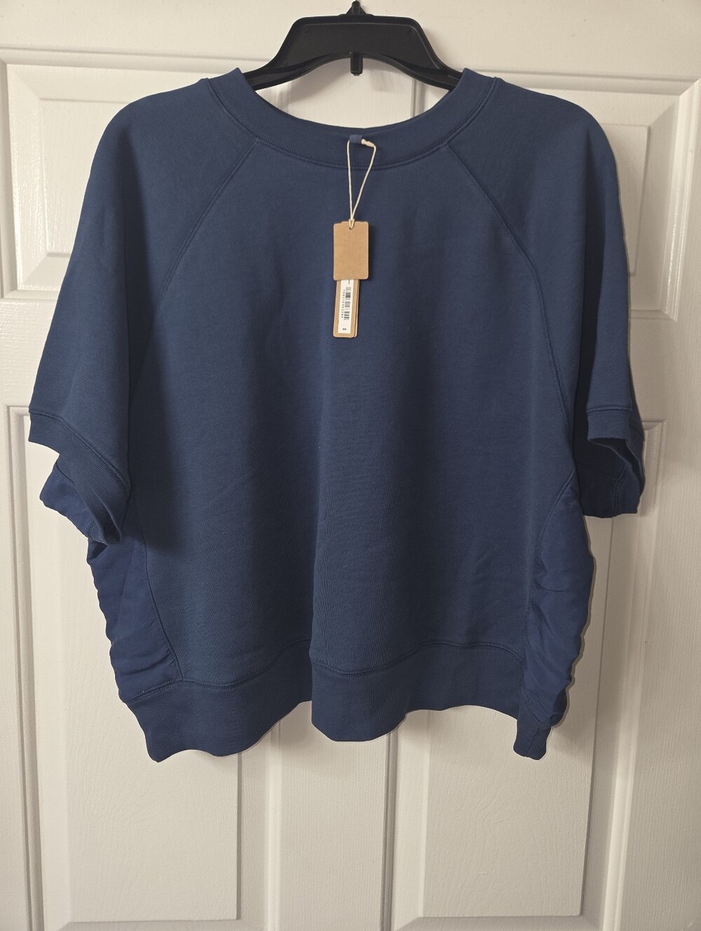 Skims French Terry Short-Sleeve Pullover Sweatshirt - Navy Blue